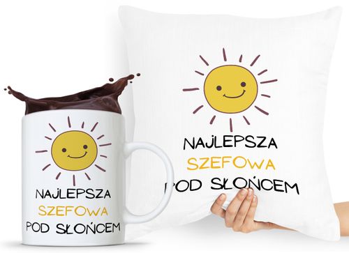 Zestaw Poduszka + Kubek Dla Szefa Szefowej Prezent Z Nadrukiem Ze Zdjęciem na Arena.pl
