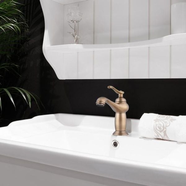 Bateria umywalkowa stojąca retro kran złota zdjęcie 2