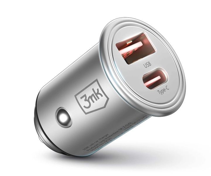 Ładowarka samochodowa 3mk Hyper Car Charger 45W USB-A USB-C 12-24V srebrna zdjęcie 2