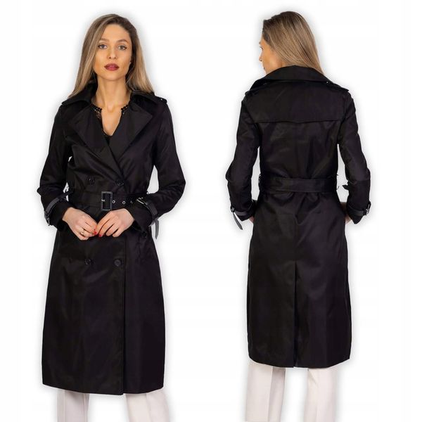 Płaszcz trencz prochowiec czarny długi s-2xl na wiosnę zdjęcie 7