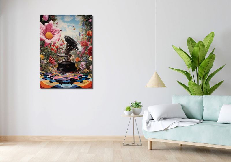 Obraz 70x100cm Gramofon w Kwiatach zdjęcie 2