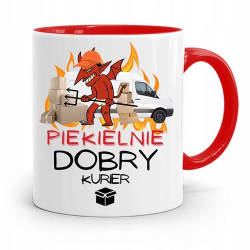 Kubek Czerwony Dla Kuriera Piekielnie Dobry Z Nadrukiem Ze Zdjęciem na Arena.pl