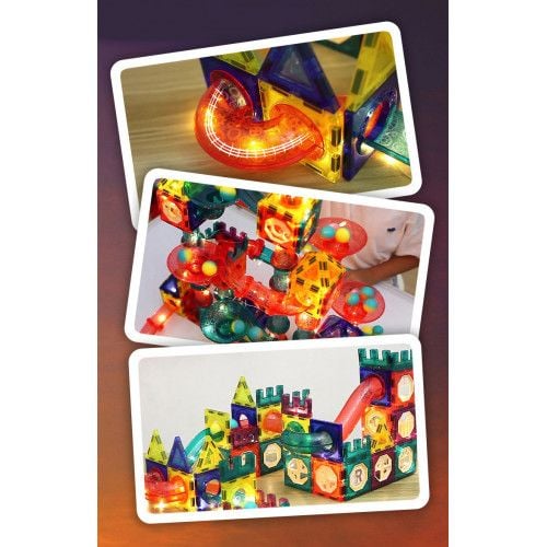 KLOCKI MAGNETYCZNE 166 ELEMENTÓW LED KREATYWNE 2D 3D DLA DZIECI na Arena.pl