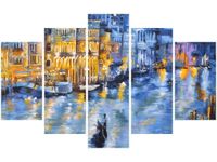 70 100CM OBRAZ 5 ELEM WENECJA NOCĄ DRUK PŁÓTNO