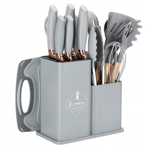 Komplet 5 Noży + Zestaw 12 przyborów kuchennych + deska do krojenia +Stojak na Arena.pl