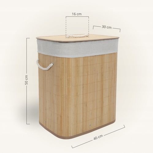 KOSZ NA PRANIE BAMBUSOWY BEŻOWY 60L Z WYJMOWANYM WORKIEM 40 X 30 X 50 na Arena.pl