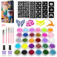 ZESTAW DO ROBIENIA TATUAŻY BROKATOWYCH SZABLONY ZMYWALNE BROKATY DLA DZIECI