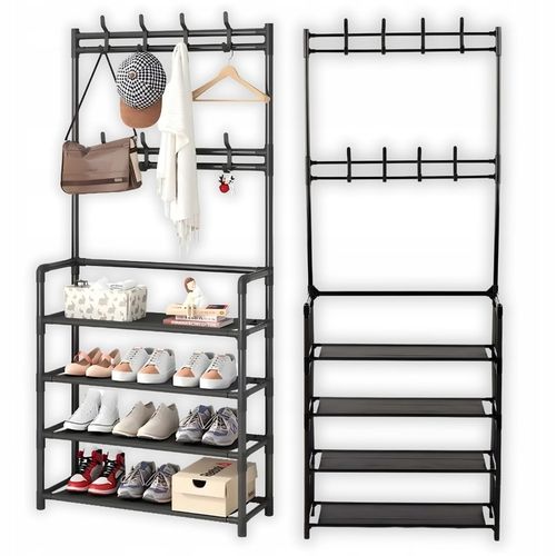 Wieszak na ubrania buty stojący do przedpokoju z półkami czarny na Arena.pl