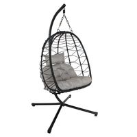 Kokon ogrodowy z poduszką, fotel wiszący – czarny stelaż, szare siedzisko KW232B