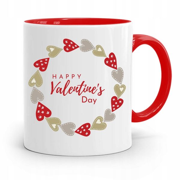 Kubek Czerwony Na Walentynki Happy Valentines Day Z Nadrukiem Ze Zdjęciem zdjęcie 1