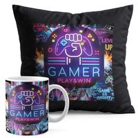 ZESTAW KUBEK + PODUSZKA CZARNA - GAMER GAMEPAD GAMBLING GRY