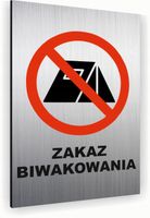 Tabliczka znak informacyjny 30x20 ZAKAZ BIWAKOWANIA Nierdzewna SREBRNA
