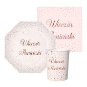 Zestaw zastawy na wieczór panieński talerzyki kubeczki serwetki różowy