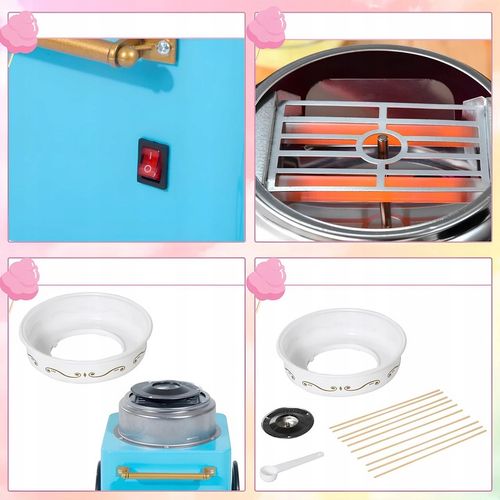 MASZYNA DO WATY CUKROWEJ DOMOWA WATA CUKROWA MASZYNKA WÓZEK + PATYCZKI na Arena.pl