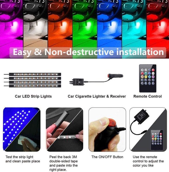 Oświetlenie do samochodu 4x LED taśma RGB zdjęcie 7