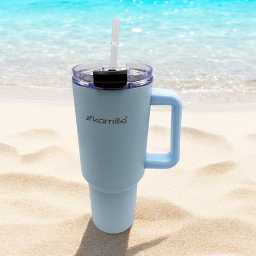 stalowy kubek termiczny termos 1200ml z rączką i słomką km-2174 na Arena.pl