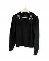 Pieces Sweter z haftowanym kołnierzykiem w kolorze czarny L