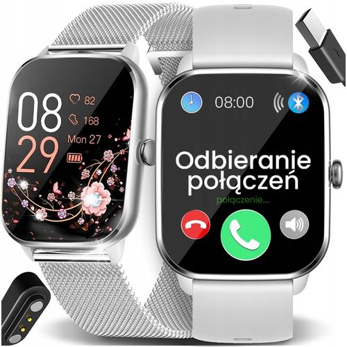 SMARTWATCH ZEGAREK DAMSKI ROZMOWY MENU PL PULS SPORT 2 PASKI SMART WATCH na Arena.pl