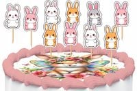 TOPPERY NA TORT OZDOBNE DEKORACJA ZESTAW - ZWIERZĘTA KRÓLIK BUNNY 10szt.