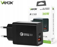 ŁADOWARKA SIECIOWA ZASILACZ PD USB-C+USB QUICK CHARGE 3.0 SZYBKIE ŁADOWANIE