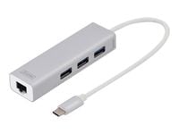 Digitus | 3-portowy koncentrator USB typu C + Gigabit Ethernet