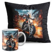 ZESTAW KUBEK + PODUSZKA CZARNA - MOTOR MOTOCYKL
