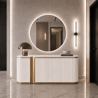 Ryflowana komoda biała złota Nutris Glamour Premium z blatem marmurowym 158