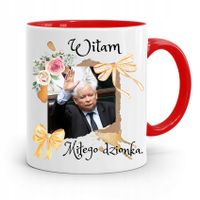 Kubek Czerwony Śmieszny Pis Jarosław Kaczyński Z Nadrukiem Ze Zdjęciem