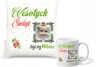 Zestaw PODUSZKA i KUBEK nadruk PREZENT na święta ze zdjęciem dużo wzorów