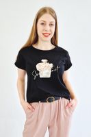 Czarna Bluzka Damska z Aplikacją Perfum UNI