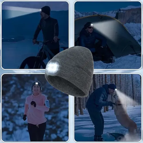 Czapka Zimowa z Latarką Led Lampką Czołówka Robocza do Biegania Szara na Arena.pl