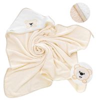 BOCIOLAND Okrycie kąpielowe z kapturkiem ręcznik dla dzieci frotte 100x100cm beżowy miś