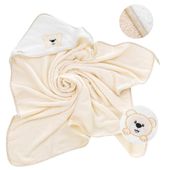BOCIOLAND Okrycie kąpielowe z kapturkiem ręcznik dla dzieci frotte 100x100cm beżowy miś