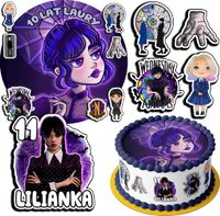 ZESTAW OPŁATEK NA TORT 20CM + 17 POSTACI - WEDNESDAY + IMIĘ 15CM 18CM