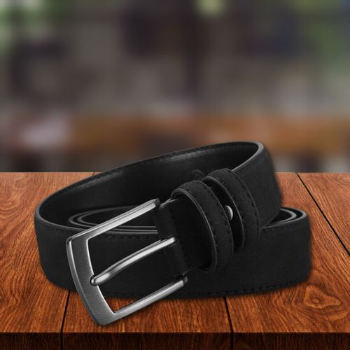 Elegancki Pasek Męski Skórzany Spodni Zamszowy Czarny Metalowa Klamra na Arena.pl