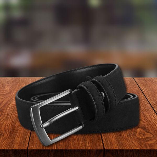 Elegancki Pasek Męski Skórzany Spodni Zamszowy Czarny Metalowa Klamra zdjęcie 7