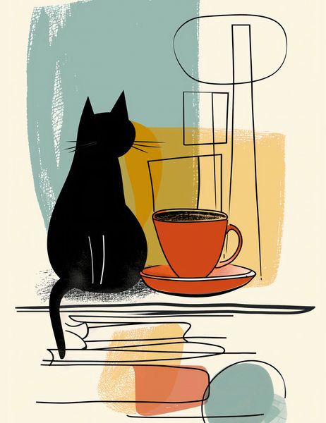 Plakat 50x65cm Kot i Kawa zdjęcie 1