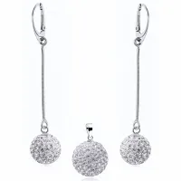WISZĄCY SREBRNY KOMPLET BIAŁE KULKI KRYSZTAŁKI 14MM I 16MM CRYSTAL BEADS