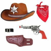 ZESTAW KAPELUSZ KOWBOJ BRĄZOWY DZIECIĘCY SZERYF + BANDAMA REWOLWER KABURA