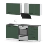 Meble Kuchenne Modułowe Z Blatem Mini Mokka 2.0m Białe Butelkowa Zieleń