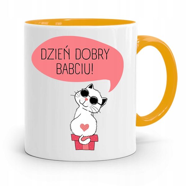 Kubek Żółty Dzień Babci Dzień Dobry Babciu Prezent Z Nadrukiem Ze Zdjęciem zdjęcie 1