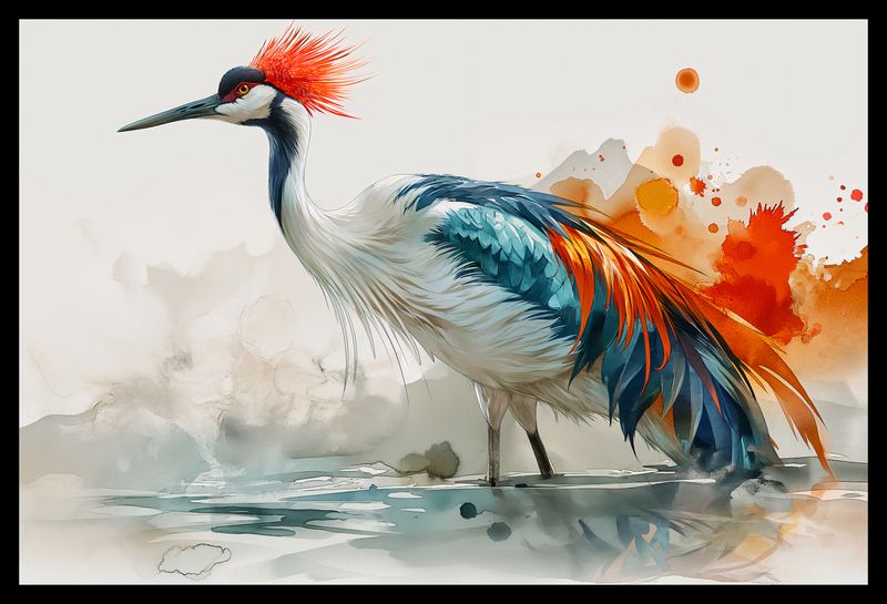 Plakat 45x30cm Żuraw w Akwareli zdjęcie 2