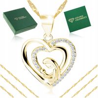 ZŁOTY NASZYJNIK SERCE SREBRO 925/585 MATKA Z DZIECKIEM PREZENT + DEDYKACJA