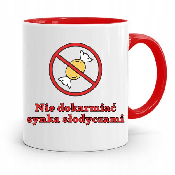 Kubek Czerwony Prezent Dla Syna Nie Dokarmiać Z Nadrukiem Ze Zdjęciem zdjęcie 1