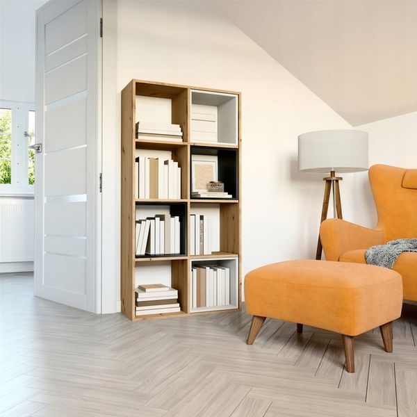 REGAŁ KOMOROWY MALAX 2X4 DĄB ARTISAN 8 PÓŁEK OTWARTY SZAFKA NA ZABAWKI zdjęcie 3