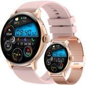 smartwatch damski rubicon rncf35 rose gold bransoleta + pasek pink