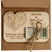 Drewniana Kartka Podarunkowa na Ślub dla Młodej Pary Bon Voucher