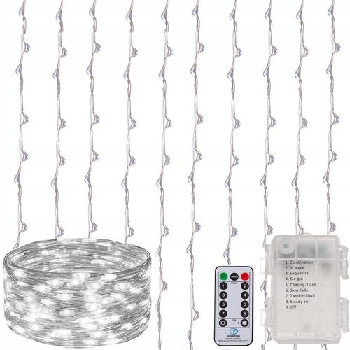KURTYNA ŚWIETLNA NA BATERIE 300 LED LAMPKI 3x3M 8 FUNKCJI ZIMNE ŚWIATŁO na Arena.pl