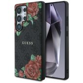 Etui Guess Leather 4G Flowers Print MagSafe Samsung Galaxy S25 Ultra czarny