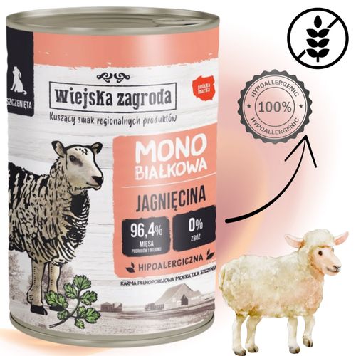 mokra karma dla psa jagnięcina monobiałkowa szczeniak 400g wiejska zagroda na Arena.pl